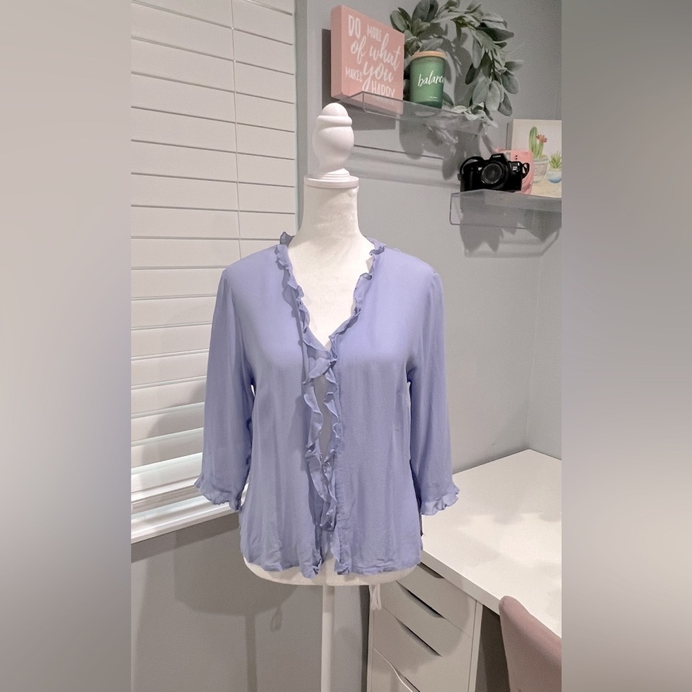 Vintage Christopher & Banks‎ 100% Silk Ruffle Trim Top